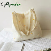 Cyflymder Canvas Bags For Women Shopper Designer Handbag Girls Casual Embroidery With Daisy Crochet